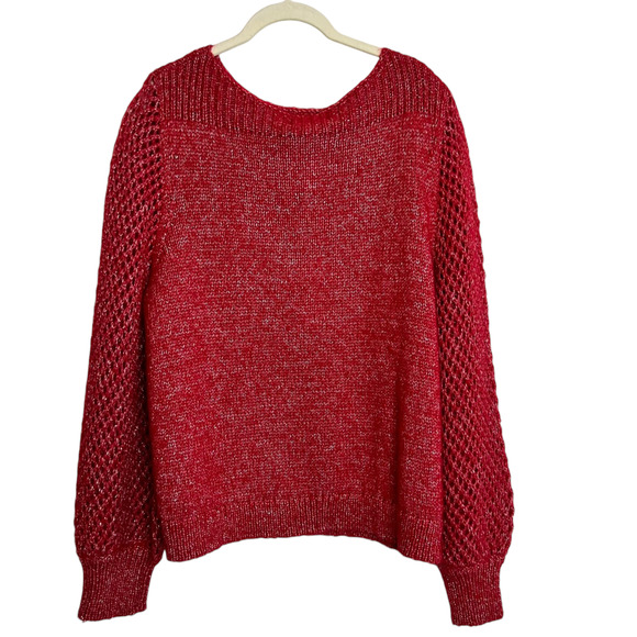 Tommy Bahama Shimmer Balloon Sleeve Sweater XL Tango Red Wool Blend Boatneck NEW - Picture 4 of 7